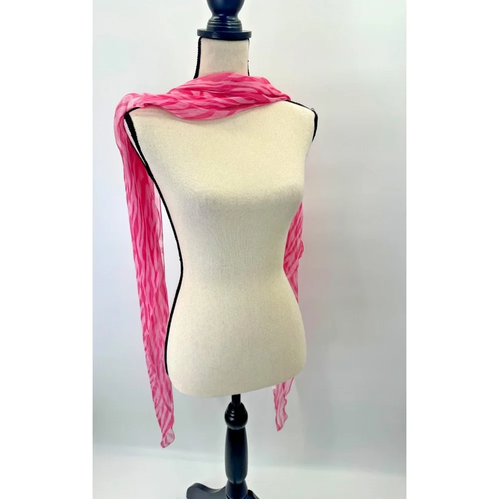 Pink Zebra Stripe Silk Blend Asymmetrical Skinny Scarf Coquette Y2K Indie Sleaze